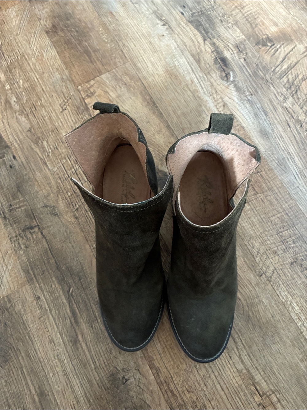 Rebels Olive Green Suede Boots with Stacked Heel - Picture 8 of 9
